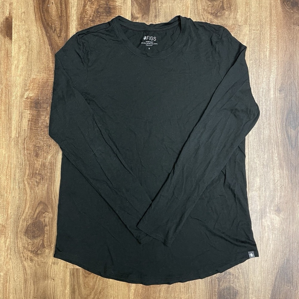 FIGS SuperSoft Womens Sz S Black Long Sleeve Underscrub Top Pima Cotton Soft